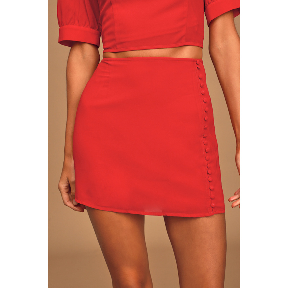 Lulus Hearts A-flutter Red Button-front Mini Skirt - Size XS